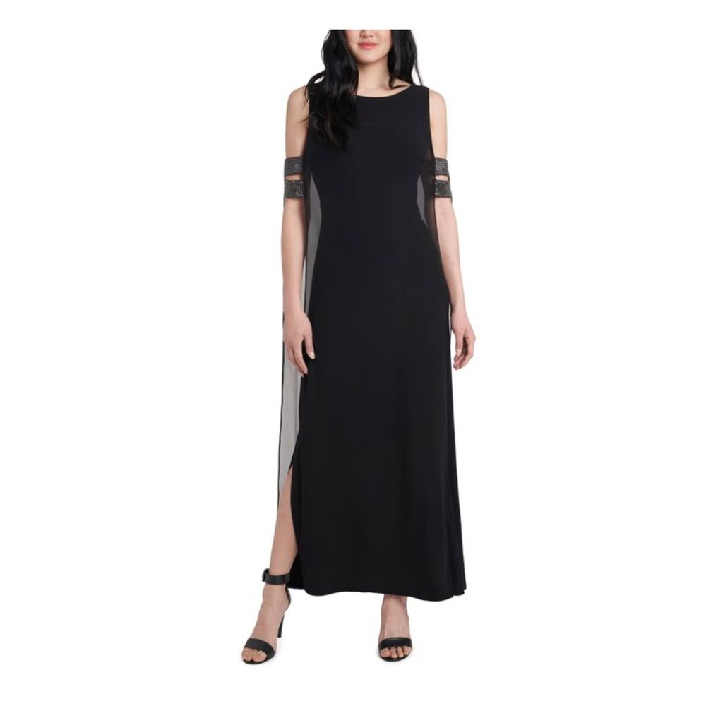 JBS LIMITED Womens Black Armband Caped Sleeveless Maxi Evening Sheath Dress S